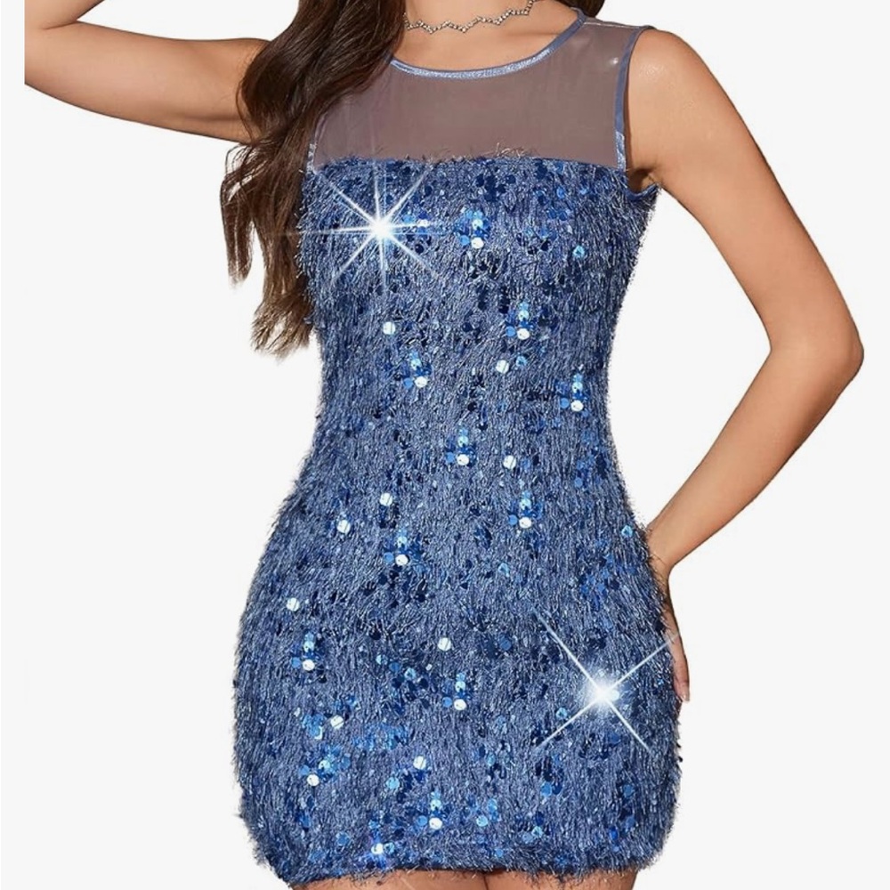 Sparkling Blue Sequin Mini Dress